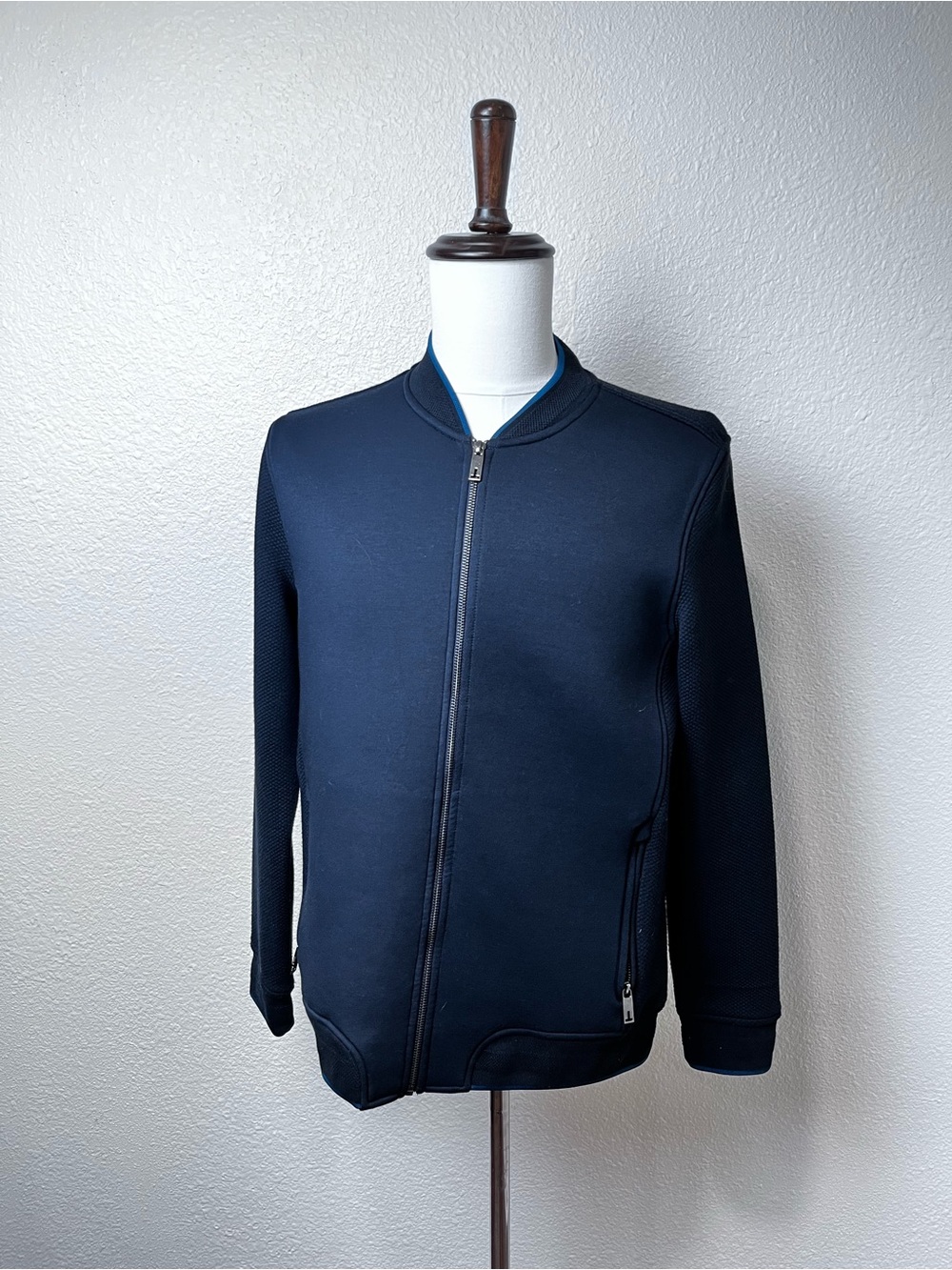 Ted Baker Navy Zip-Up Bomber Sweater Size XL